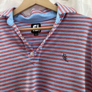 Mens Medium FootJoy FJ blue red heather striped golf polo shirt GCC Golf‎  Logo